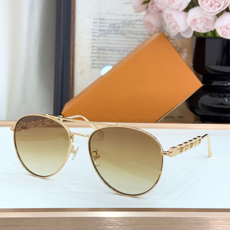 25ss New Women Metal Pilot Sunglasses Men Designer Metal Round Pilot Frame Metal Thread Empty Font Mirror Legs Fashion Style Sunglasses Z1539 With b