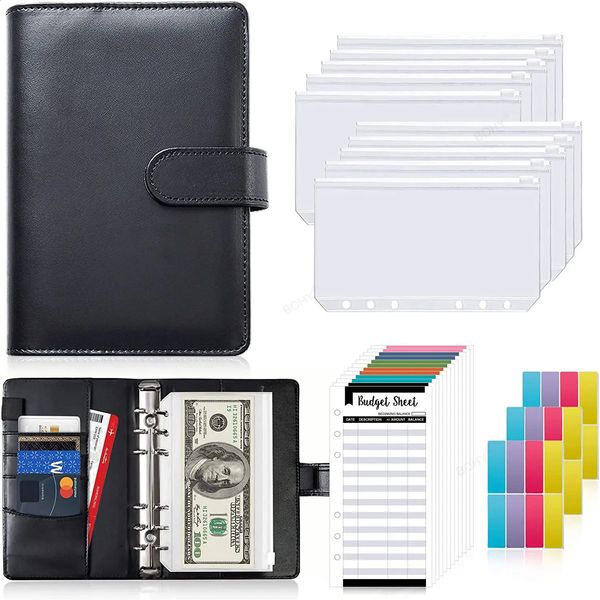 A6 Notebook Cash Envelopes System Set Binder Pockets PU Leather Budget Money Saving Bill Organizer Accessories 250116