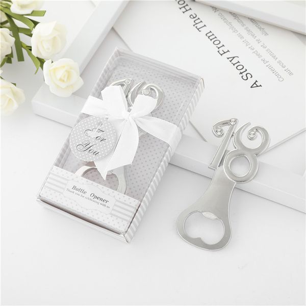50PCS Event Party Supplies 18th Design Silver Bottle Opener Wedding Anniversary Gift Beer Openers in Gift Box Birthday Keepsake