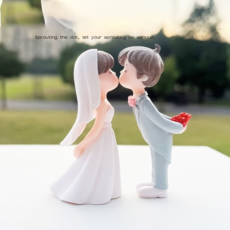 TEMU Resin Couple Figurines - & Groom Miniature Decor For Home, Office, Or Outdoor Spaces, Wedding-themed Gifts, Indoor Decoration | Elegant Design |