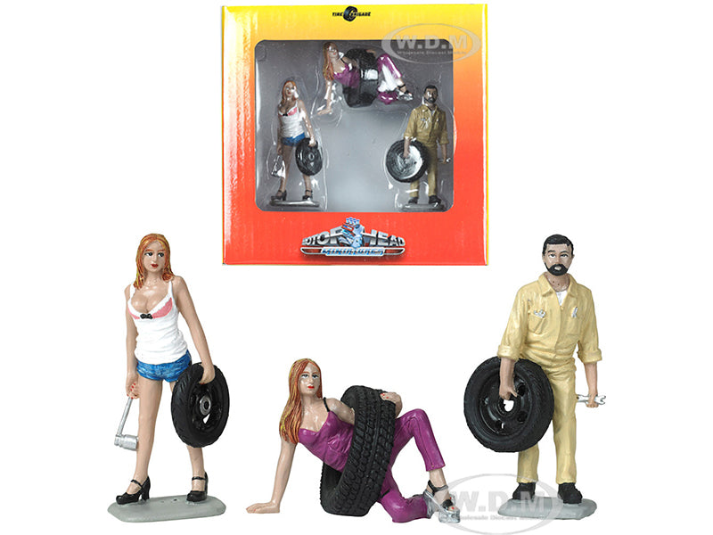 Val Meg and Gary Tire Brigade 3 piece Figurine Set 1-24 by Motorhead Miniatures