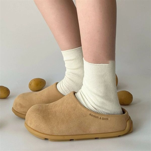 Designer Thick Baotou Half Outerwear 2025S Autumn New Style Slippers Premium Women Soft soled Boken Muller Shoes