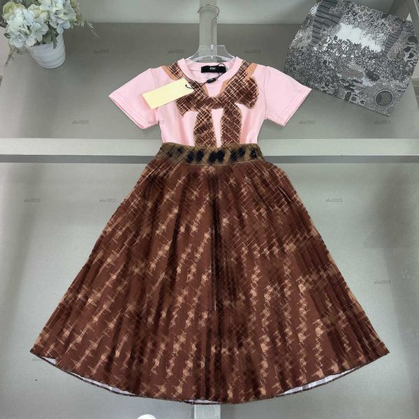 Classics girls dress summer t-shirt set baby skirt set kids designer clothes Printed bow T-shirt and Letter printed long dress