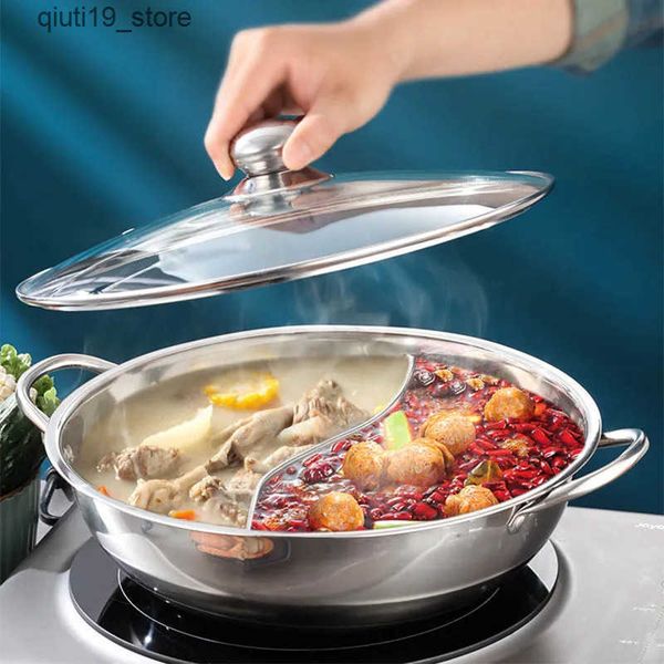 Pans Chinese hotpot with lid thick stainless steel 2-in-1 split style hotpot kitchen with lid gas stove induction cookware J241207
