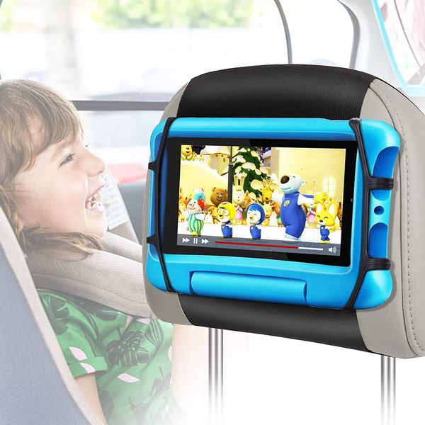 Tablet Car Headrest Mount Stand for Kids in Back Seats 360 Adjustable Anti-Slip Strap and Holding Net Holders Compatible with All 7 Inch to
