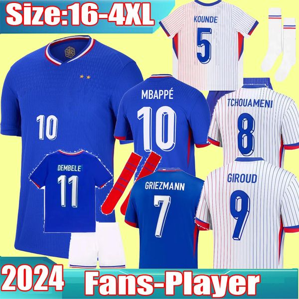 S-4XL MBAPPE Soccer jerseys 2024 FRENCH BENZEMA GRIEZMANN POGBA GIROUD TCHOUAMENI home away 24 25 Francia Football shirts men kids kit UGART