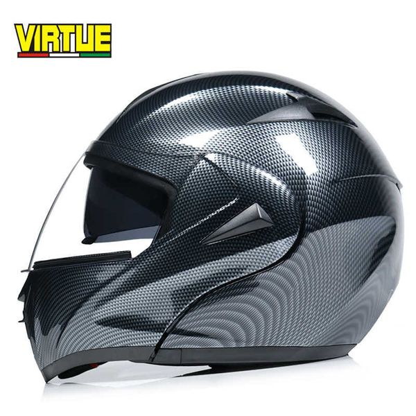 Cycling Helmets Racing Motocross Helmets Modular Dual Lens Carbon Helf Motorcycle Helmet Full Face Helm Safe Flip Up Cascos Para Moto dual v