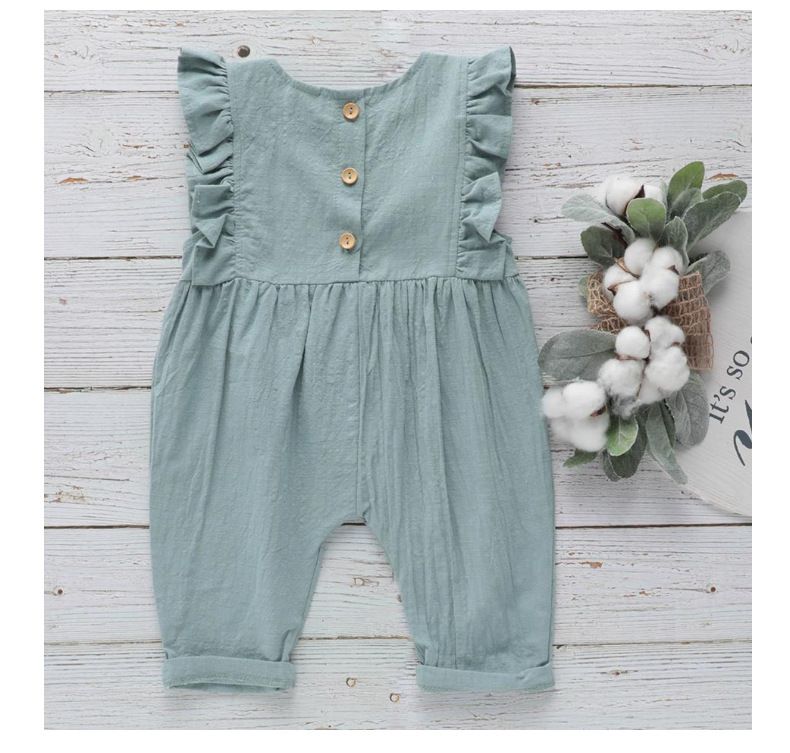 w467 Ins Baby Cotton Linen Rompers Summer Toddler Kid Ruffle Sleeveless Jumpsuits Summer Infants Soft Clothes