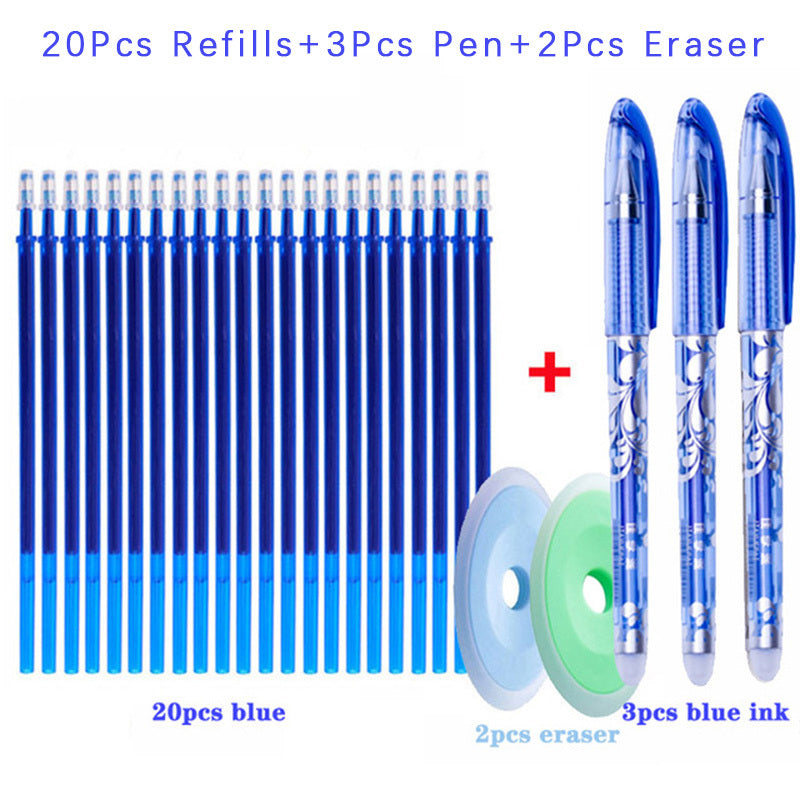 TEMU 25pcs-set Of Erasable Gel Pens Refill Stick 0.5mm Washable Handle Magic Erasable Pen For Writing Tool Stationery (3 Pens+20 Pen Cores+2 Eraser)