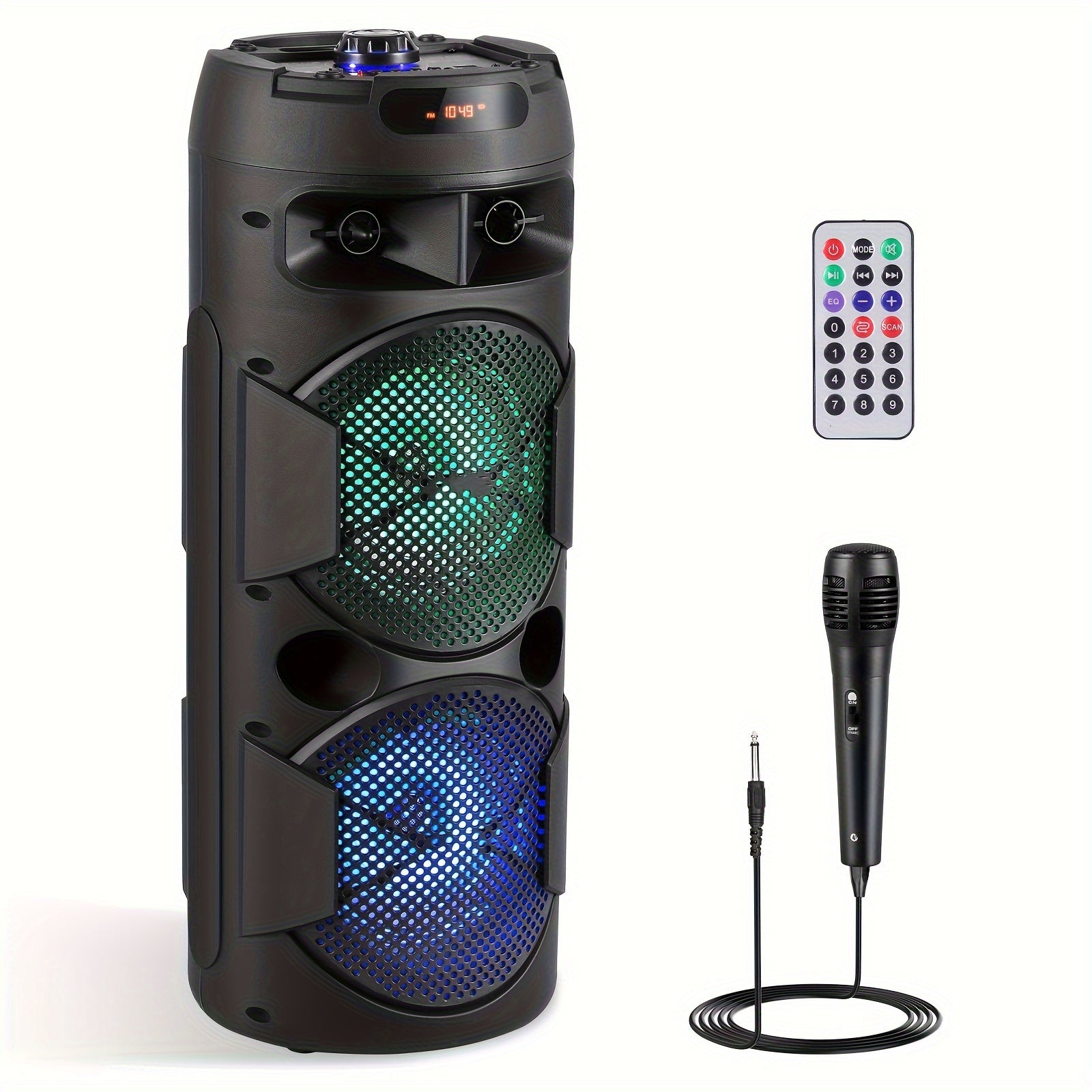 TEMU Portable Pa Speaker System With Dual 6.5" Subwoofers, Karaoke Machine, Microphone, Party Lights, Remote Control - Usb-fm-aux , 60-120 Min