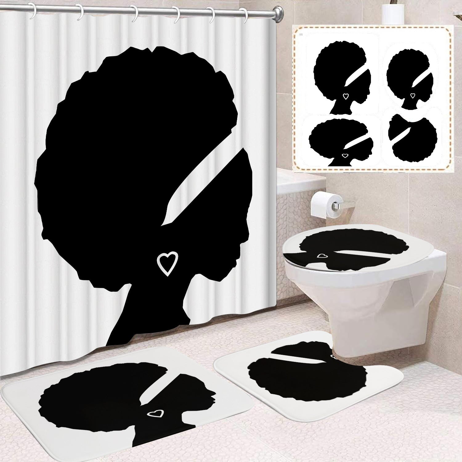 YL-37492 Shower Curtain African Girl Home Bathroom Decorative Curtain Toilet Floor Mat Toilet Non-slip Floor Mat