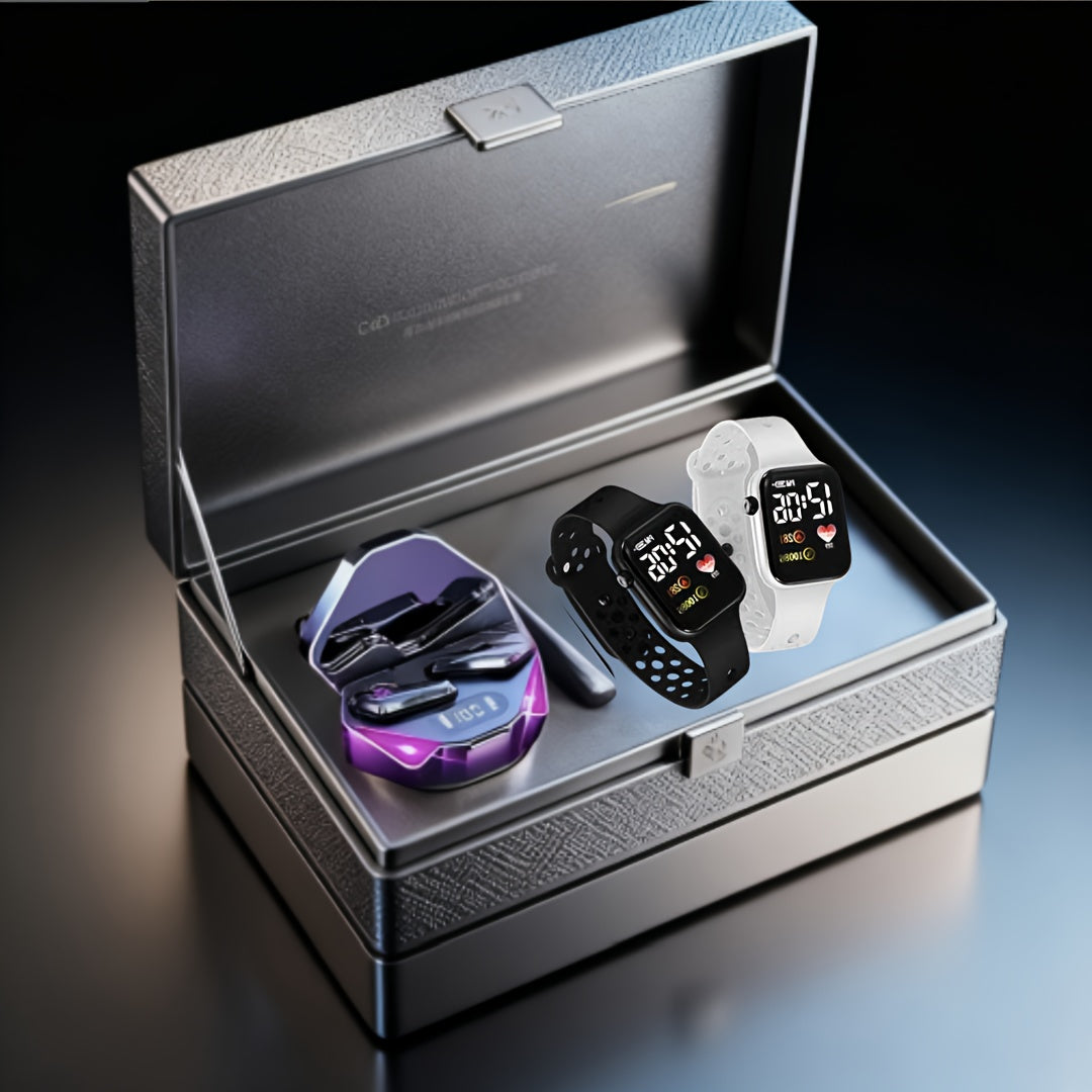 TEMU 2025 [1 Bluetooth Headset +2 Stylish And Simple Watches] Sports, Running, Music And Games Wireless Bluetooth Headset, Long Suitable For Sports,