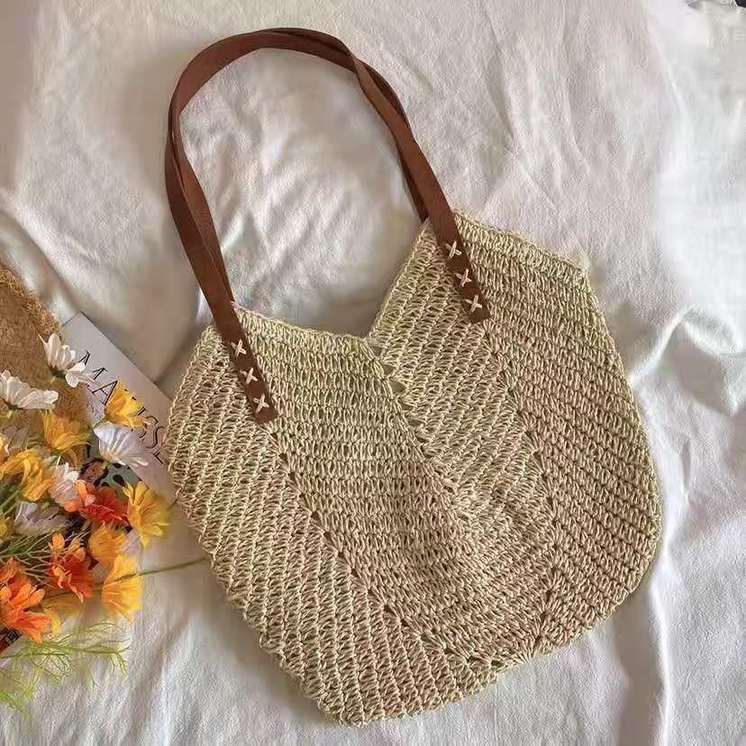 F133-Mirror quality summer Korean style new woven bucket shoulder large bag beach bag leisure