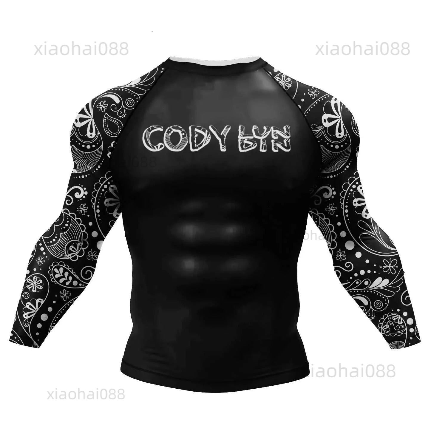 Cody Lundin Tattoo Mens Gym Compression T-Shirt Mens Sublimation Long Sleeve Rashguard BJJ Jiu Flexible Boxing Shirt Customization 020