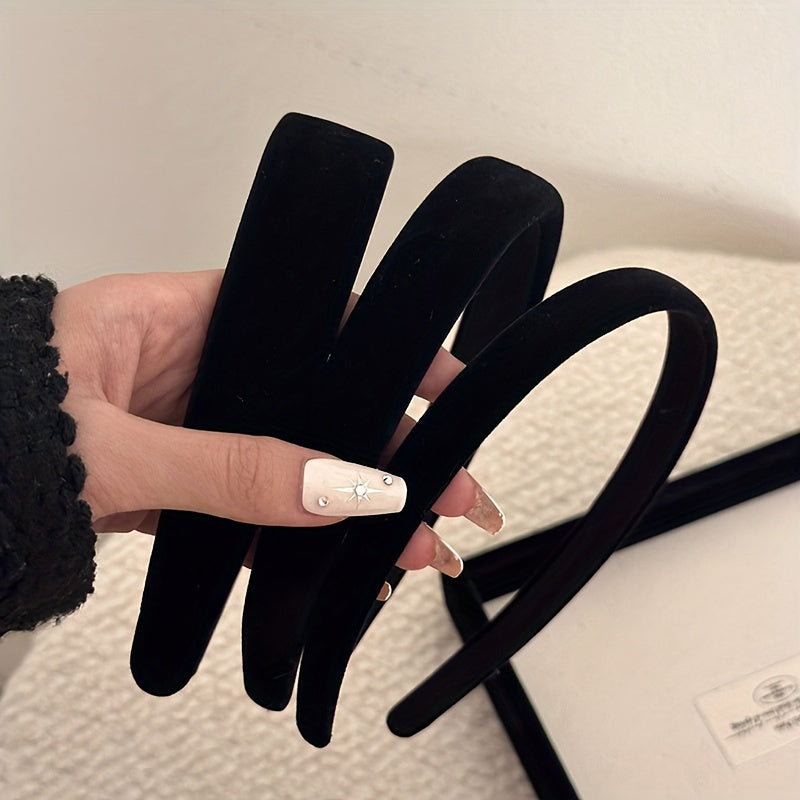 TEMU 3pcs Black Velvet Headbands For Women, Solid Color Soft Hairbands, Elegant Retro Style Hair Hoops For Ladies And Daily Use