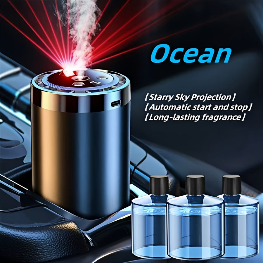 TEMU Rechargeable Smart Car Perfume Diffuser With Starry Sky Projection Mode, Technology Technology Dispenser, Portable Air Freshener And Humidifier
