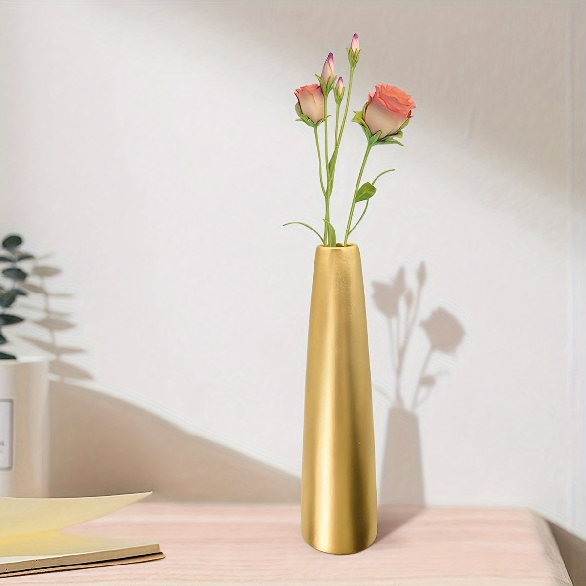 TEMU Elegant Golden Resin Vase With - Classic Cylinder Shape, No Electricity Needed, Home Decor, Flower Vases Home Decor
