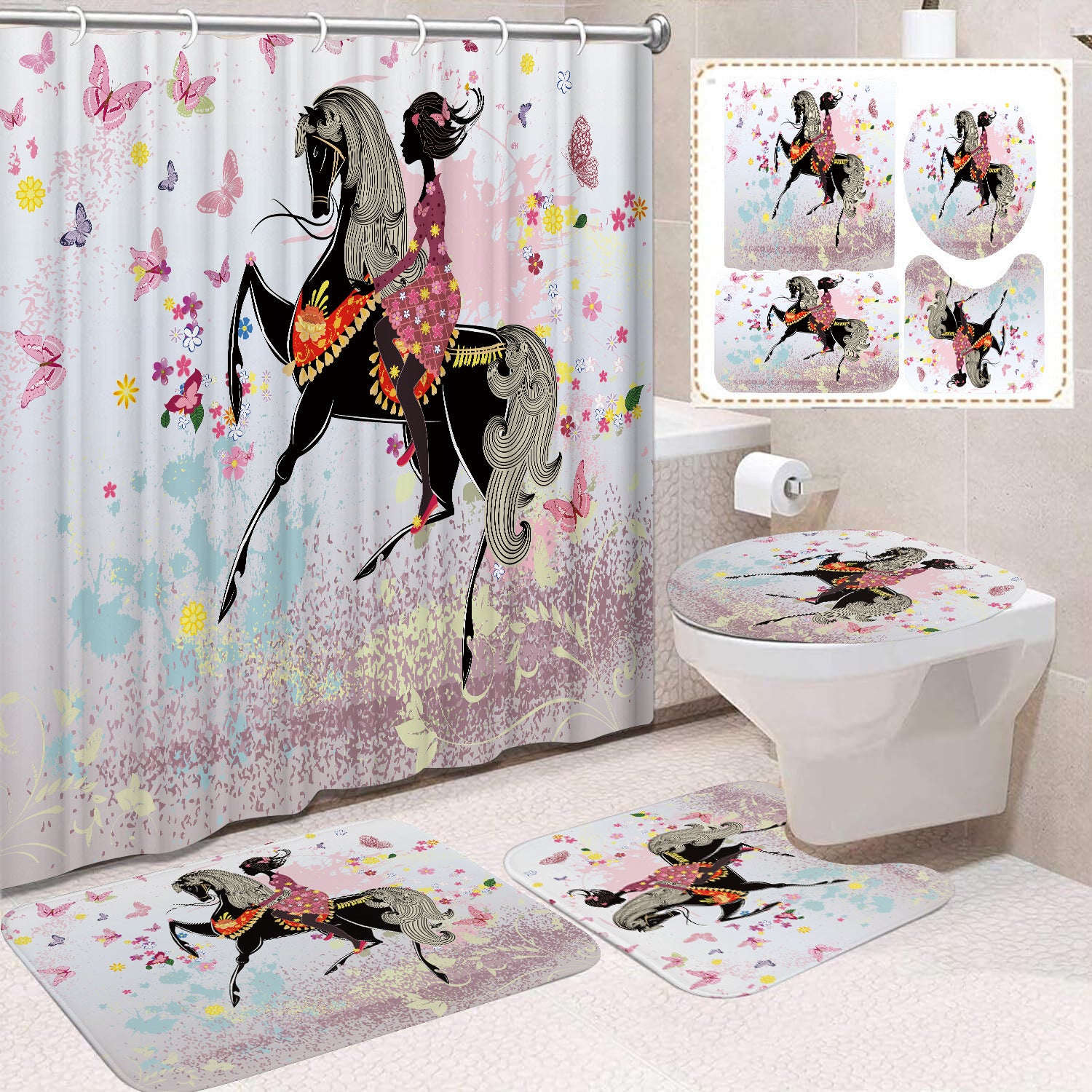 YL-37478 Shower Curtain African Girl Home Bathroom Decoration Curtain Toilet Floor Mat Toilet Non-slip Floor Mat