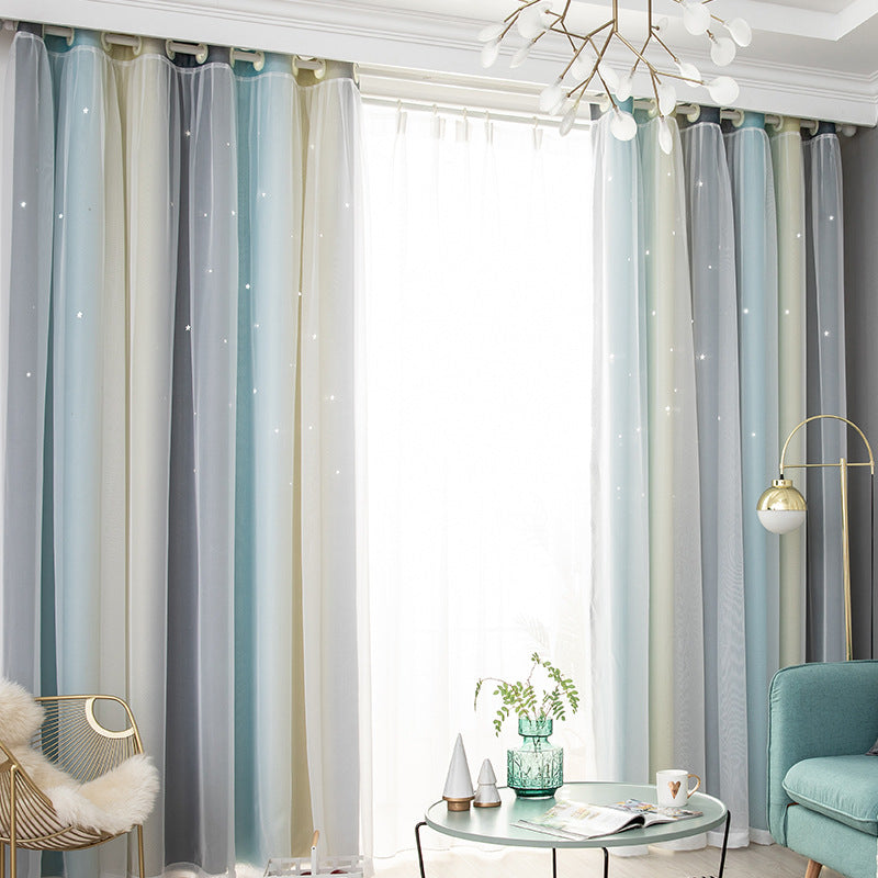 YL-31519 Morandi gradient stripes foreign trade cross-border double-layer integrated blackout gauze curtain finished product wholesale