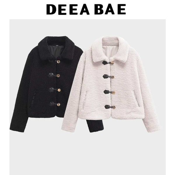Women&#039;s Fur Faux Fur DABAE New Womens Autumn Clothes Versatile Temperament Metal Button Lapel Lambhair Flce Short Jacket Outerwear Y241
