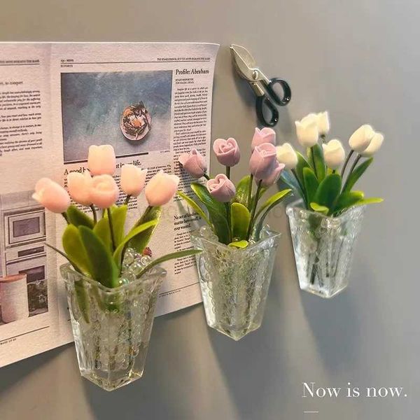 Mini Tulip Plant Small Vase Refrigerator Sticker Decoration Flower Cute Fridge Magnet for Home Refrigerator DecorationXJ240809