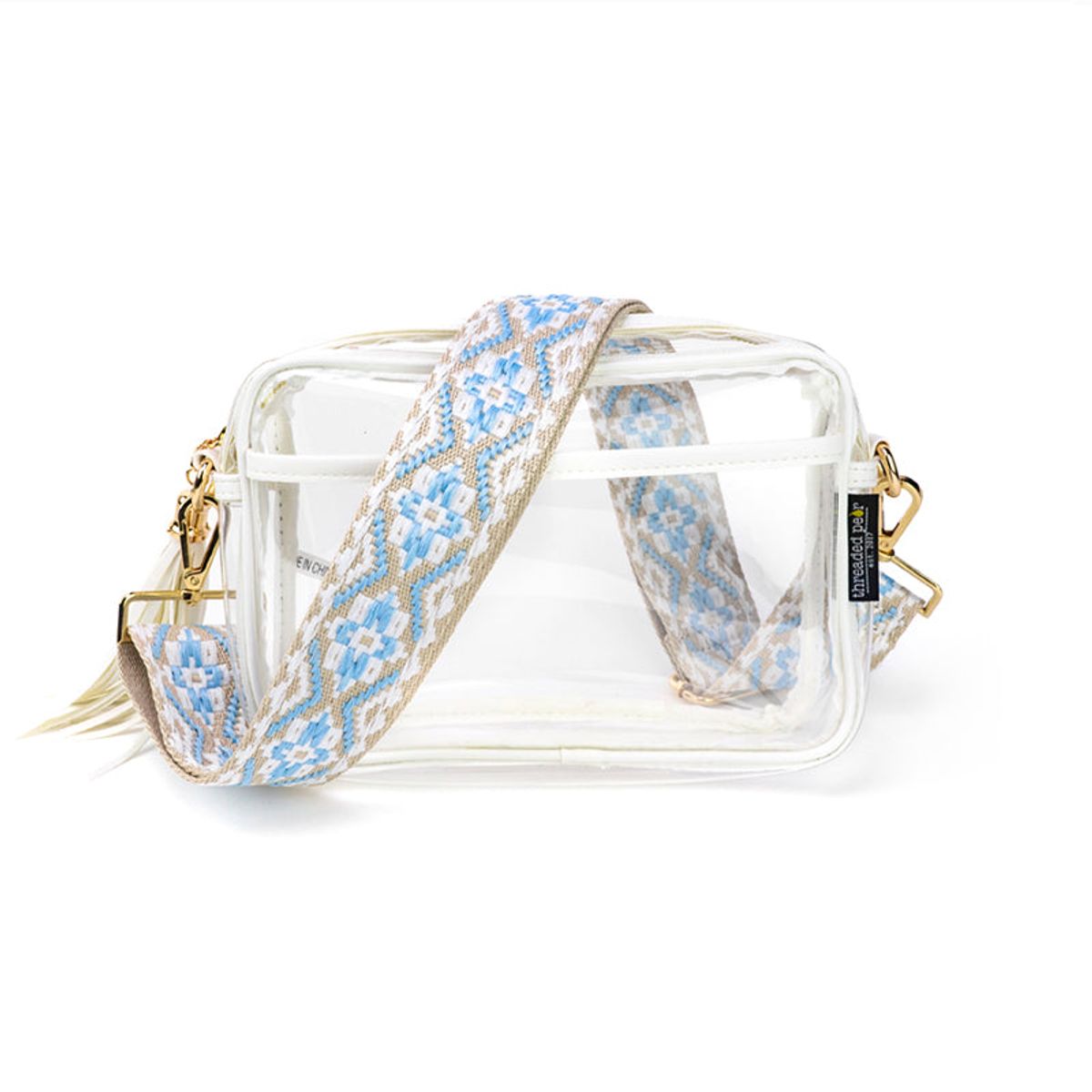 Clear Courtney Handbag | Choose Your Strap - White - Berry Stripe