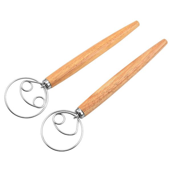 Danish Dough Whisk Blender Dutch Bread Whisk Egg Beater Flour Mixer Wooden Handle Pizza Pastry Biscuits Baking Tools HW0008
