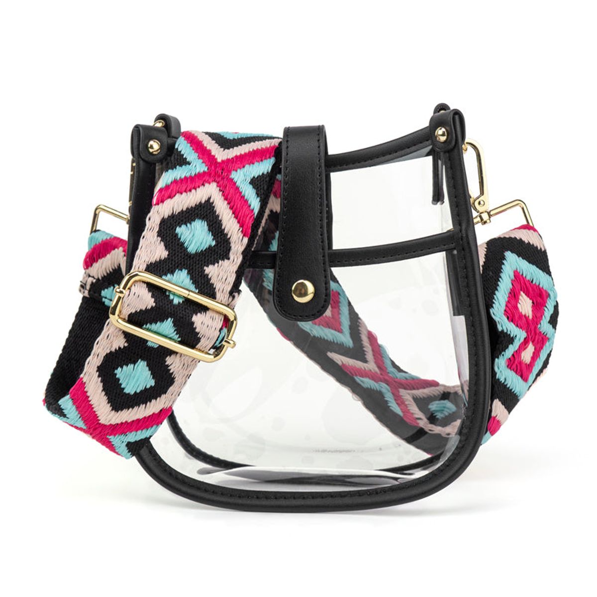 Compact Clear Courier Bag | Choose Your Strap - Black - Burgundy-Cream Aztec