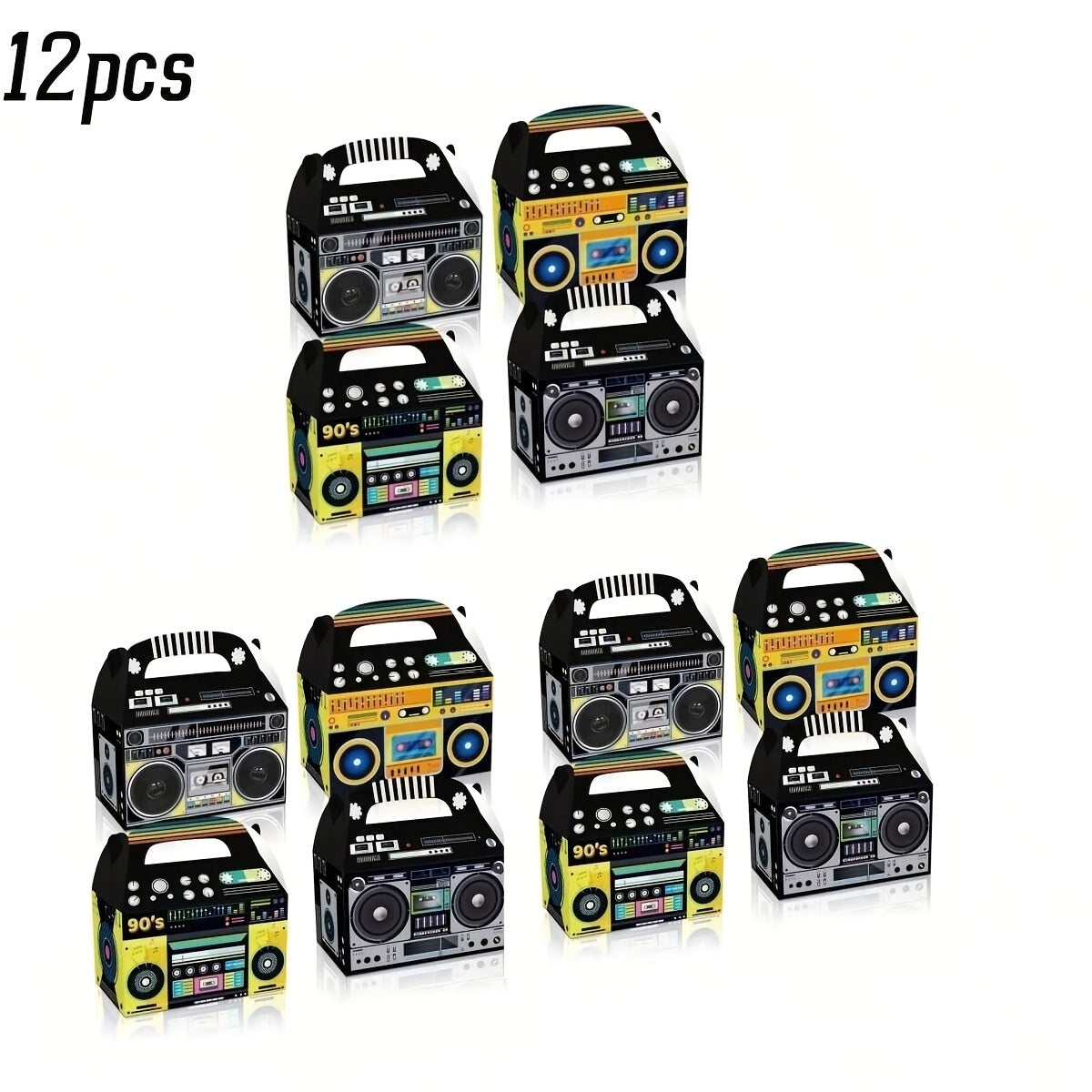 TEMU 12pcs Retro Radio-themed Gift Boxes With Handles - 50s, 60s, 70s, 80s, 90s Party Supplies, Candy, Popcorn, Chocolate Packaging, Birthday