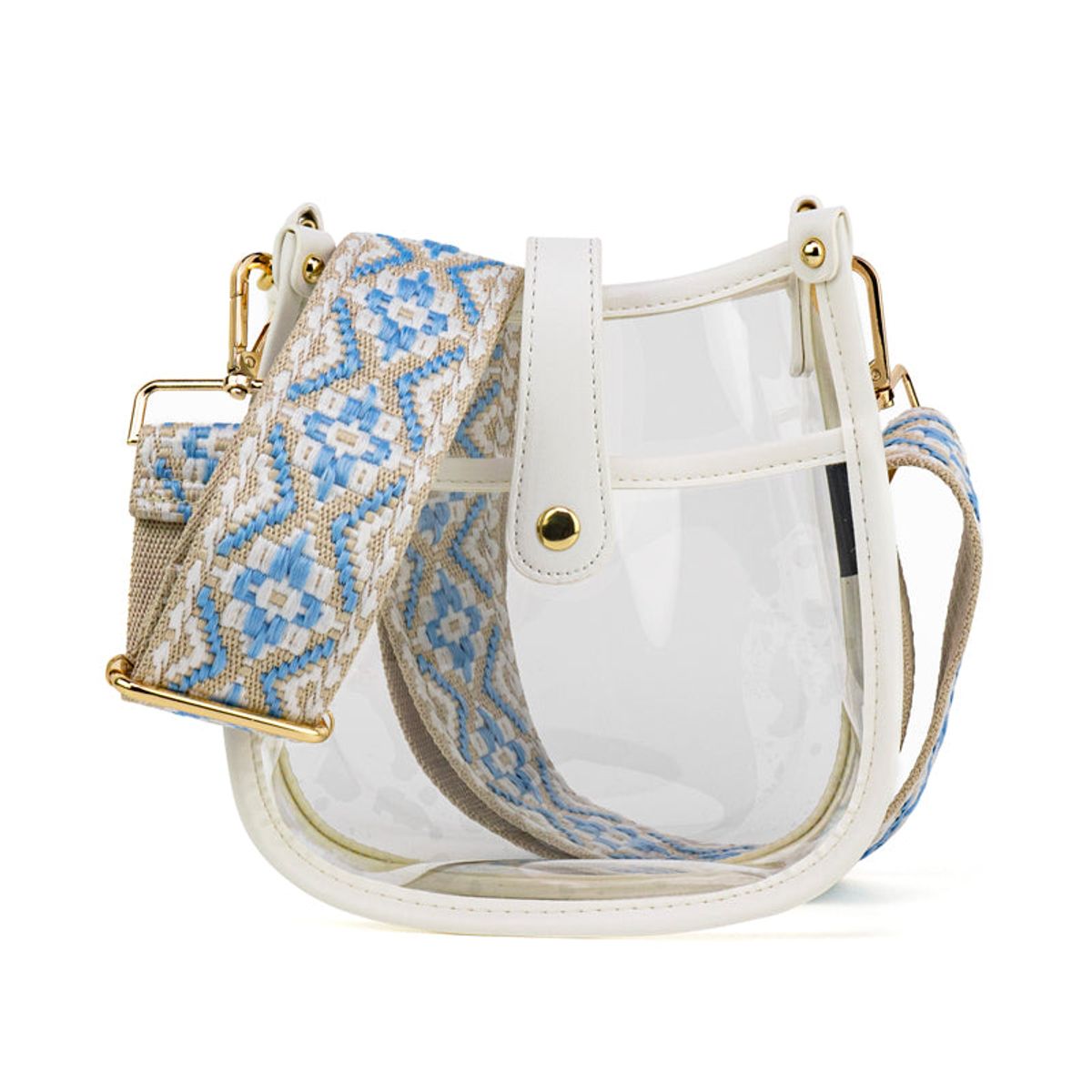 Compact Clear Courier Bag | Choose Your Strap - White - Burgundy-Cream Aztec