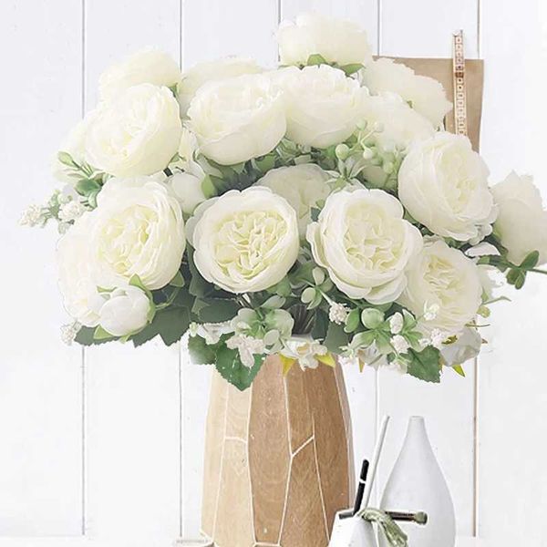 Artificial Flowers Fake Silk White Peonies Used for Home Room Vase Decoration Christmas Wreath Wedding Bouquet Party Accessories Y240801