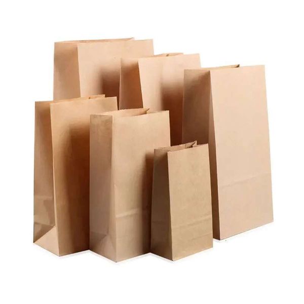 10Pcs Brown Bakery Kraft Paper Bags For Cookie, Sand, Bread, Dried Foods & Snack -Takeout Bags, Party Wedding Supplies