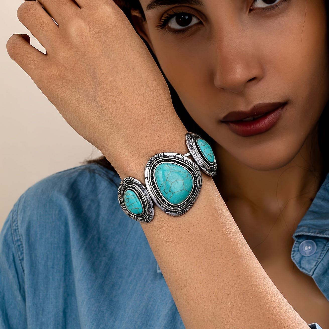 TEMU Boho- Geometric Spring Bangle - Vintage Style Alloy Bracelet For Women, Perfect Gift For Casual Attire