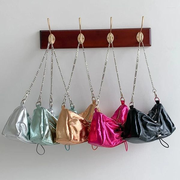 Shoulder Bags Personalized Pleated Bag Bow Chain Underarm Fashion Glossy Face Drawstring Crossbody Premium Feel Handbag