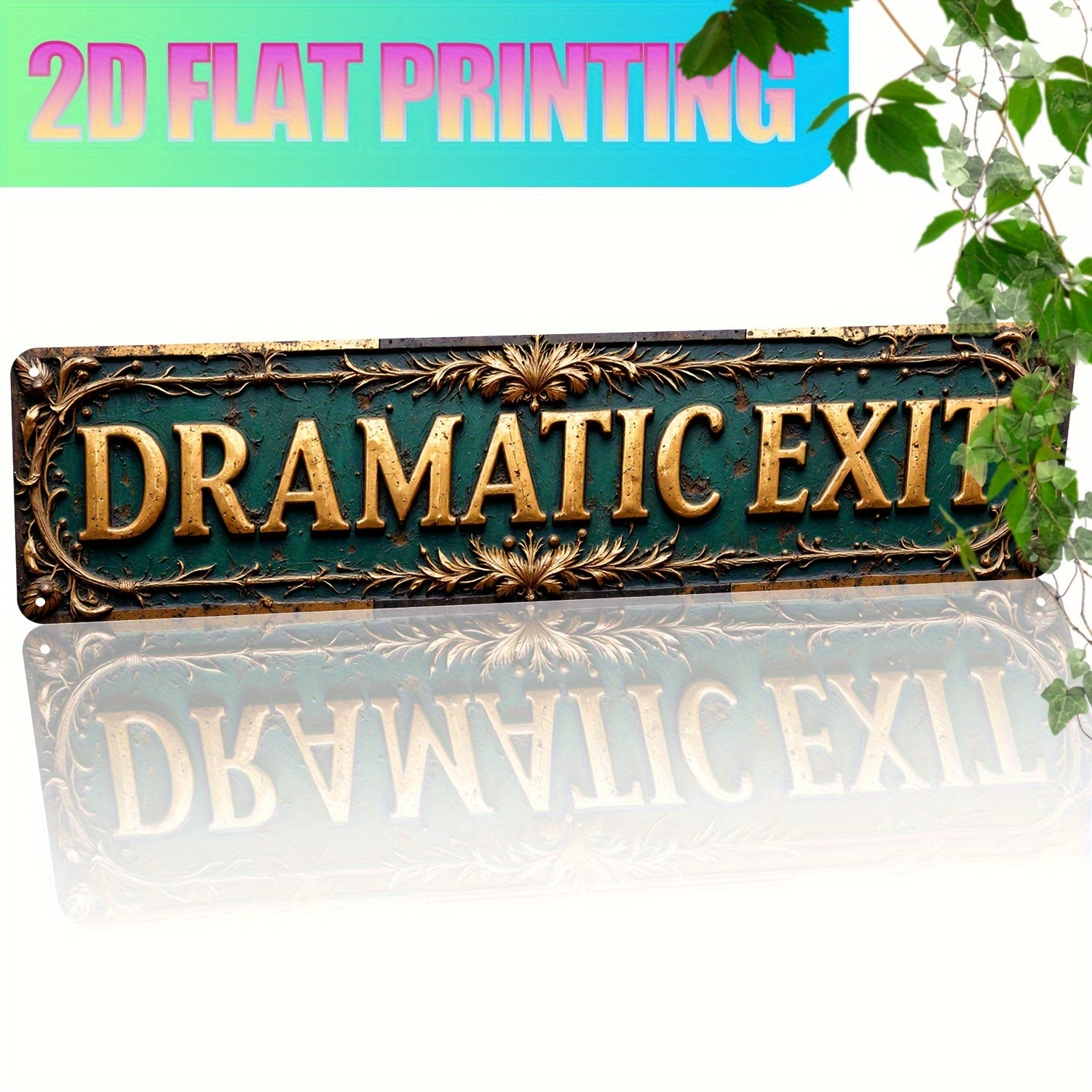 TEMU 2d Flat, "dramatic Exit" Metal Wall Decor - Vintage Theater Sign With & Teal Background - Heavy-duty Aluminum Plaque For Home, Office, Cafe,