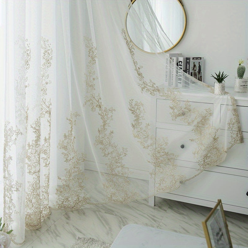 TEMU 1pc Embroidery Sheer Curtain For Living Room Bedroom European Window Sheer Curtain Transparent Curtain Rod Pocket Window Treatment For Bedroom