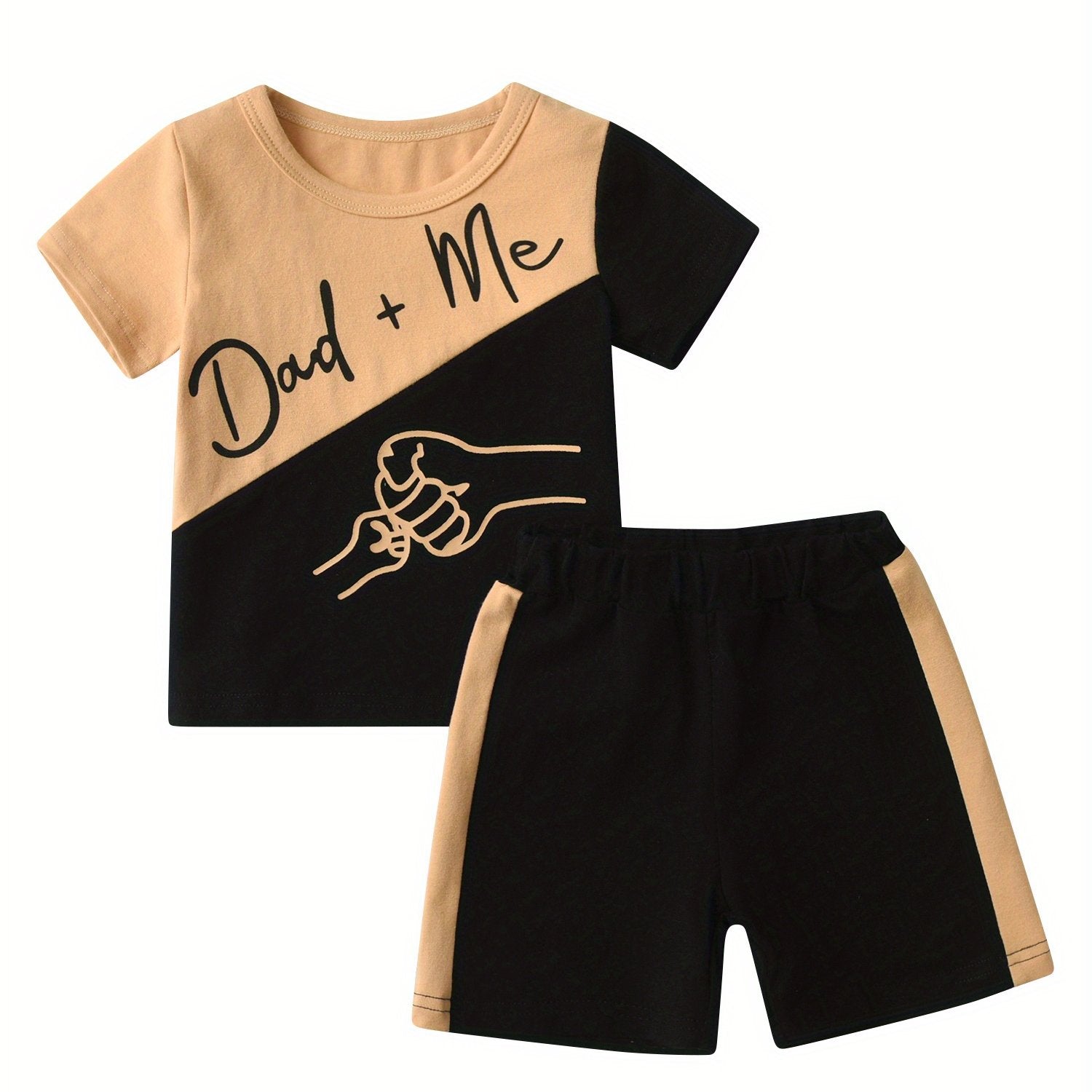 TEMU Baby Boy's Summer Matching "" Letter Print T-shirt & Shorts Set - Short Sleeve Casual Playwear Outfit, Machine Washable Matching Clothes For