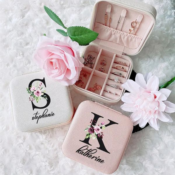 Jewelry Boxes Personalized Jewellery Box Anniversary Bride Bridesmaid Girlfriend Bachelorette Party Gift Custom Name Travel Jewelry Case 231