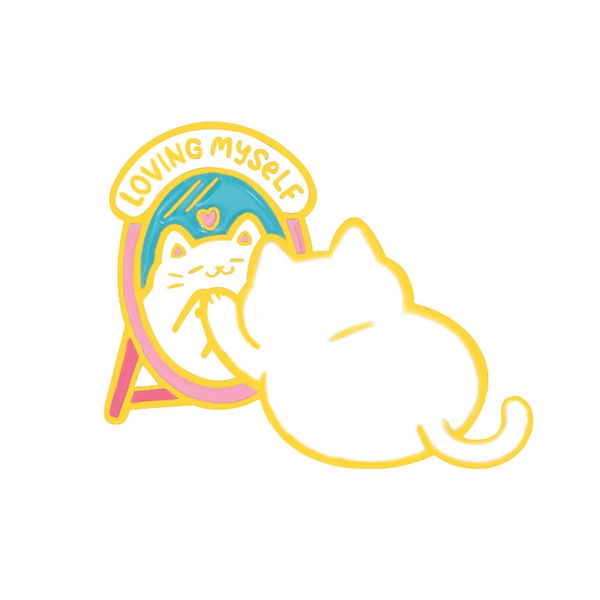 Cat Likes to Look in the Mirror Brooches for Women Gold Plated Alloy Enamel Paint Badges Cartoon Animal Lapel Pins Funny Bag Accessories Col