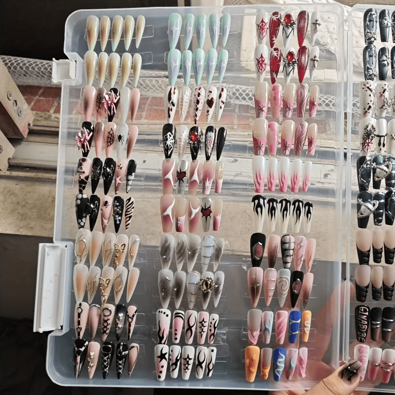 TEMU 96pcs Almond Shaped Press On Nails Set - Glossy False Nails With Multicolor Mix (pink, Blue, Purple, Black, White, Clear) | Medium Length Square