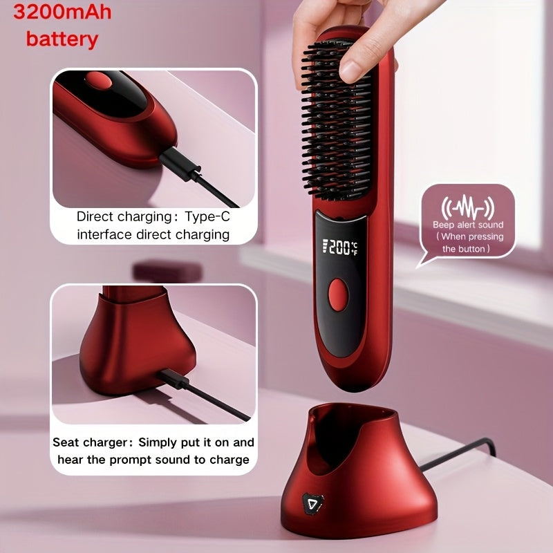 TEMU A Newly Upgraded Portable Cordless Hair Straightener Comb S9: Usb Charging, Upgraded Battery Capacity 3200mah, With Charging Base For , 3-level