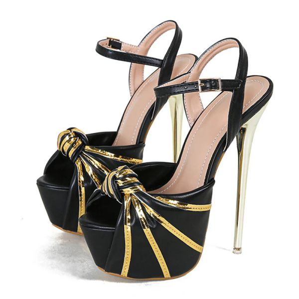16cm Design Heeled Women Pleated Leather Open Toe High Heels Stripper Pole Dance Shoes Summer Platform Sandals 1e8c