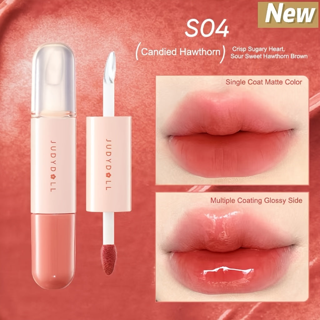 TEMU Judydoll Dual Lip Glaze Duo Lip Gloss - Long-lasting, Waterproof, Moisturizing, Matte & , Plumping, Diverse Shades - Perfect Birthday, Tinted