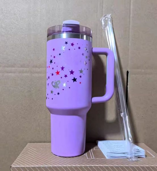 Co-branded Purple Star Tumblers Winter PINK Shimmery LIMITED EDITION 40 oz Tumblers 40oz Mugs Lid Straw Big Capacity Beer Water Bottle Ready
