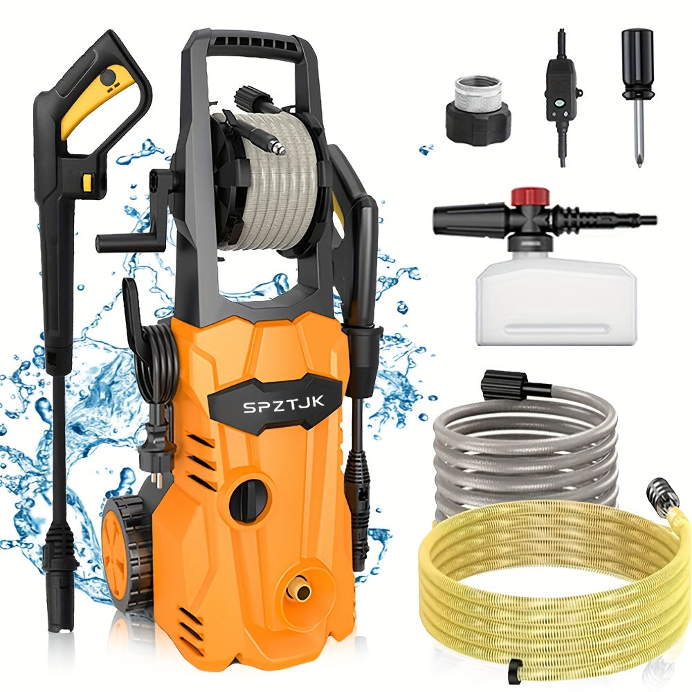 TEMU High Pressure Portable Power Washer - Electric Washer With Upgraded Soap , Automatic Rotating Head, High Pressure Cleaning Machine, 32.8in High