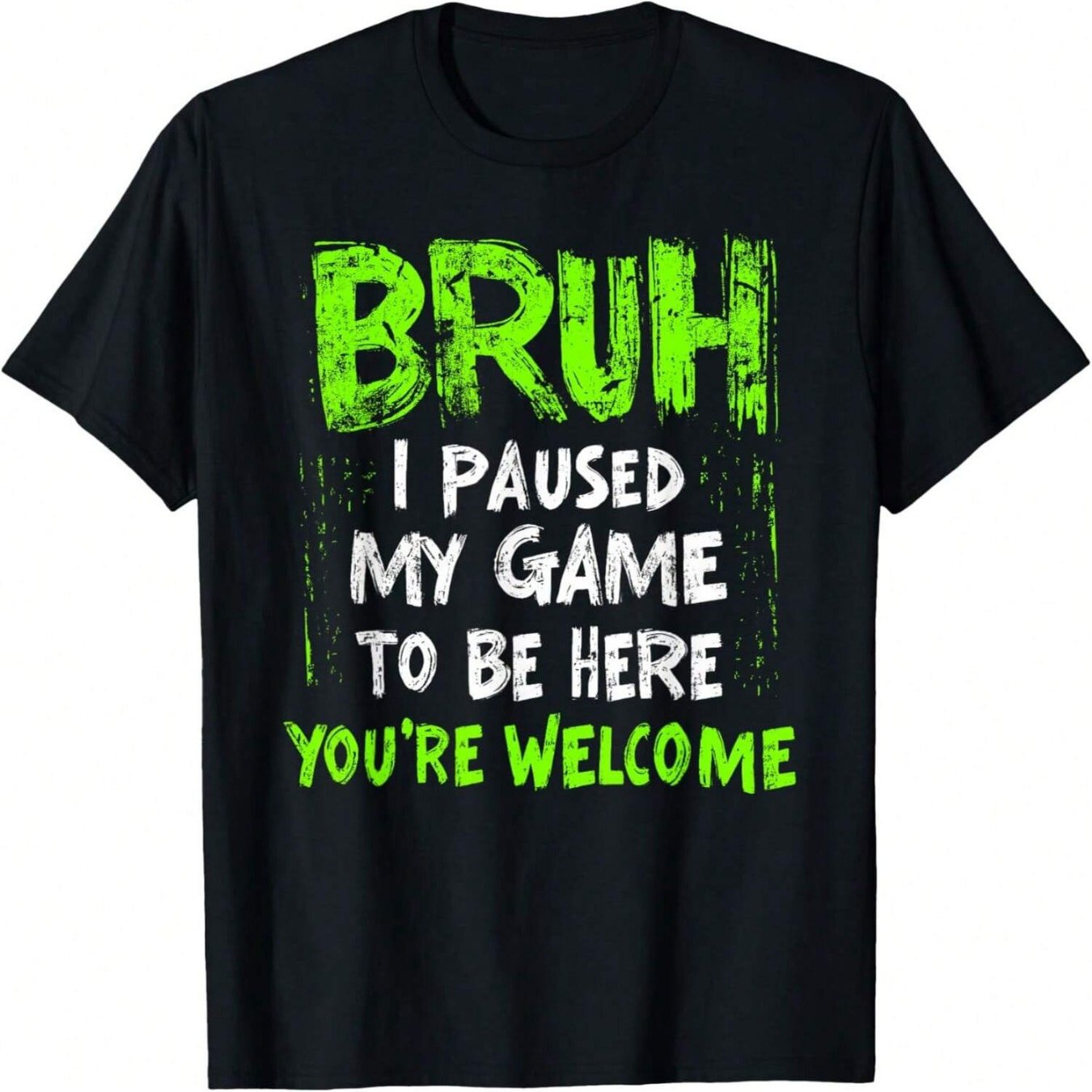 TEMU Funny Gaming T-shirt - " I Paused My Game" Text - Black With Green Lettering - Soft Breathable Cotton Tee For Gamers, Teens, Adults - Casual,