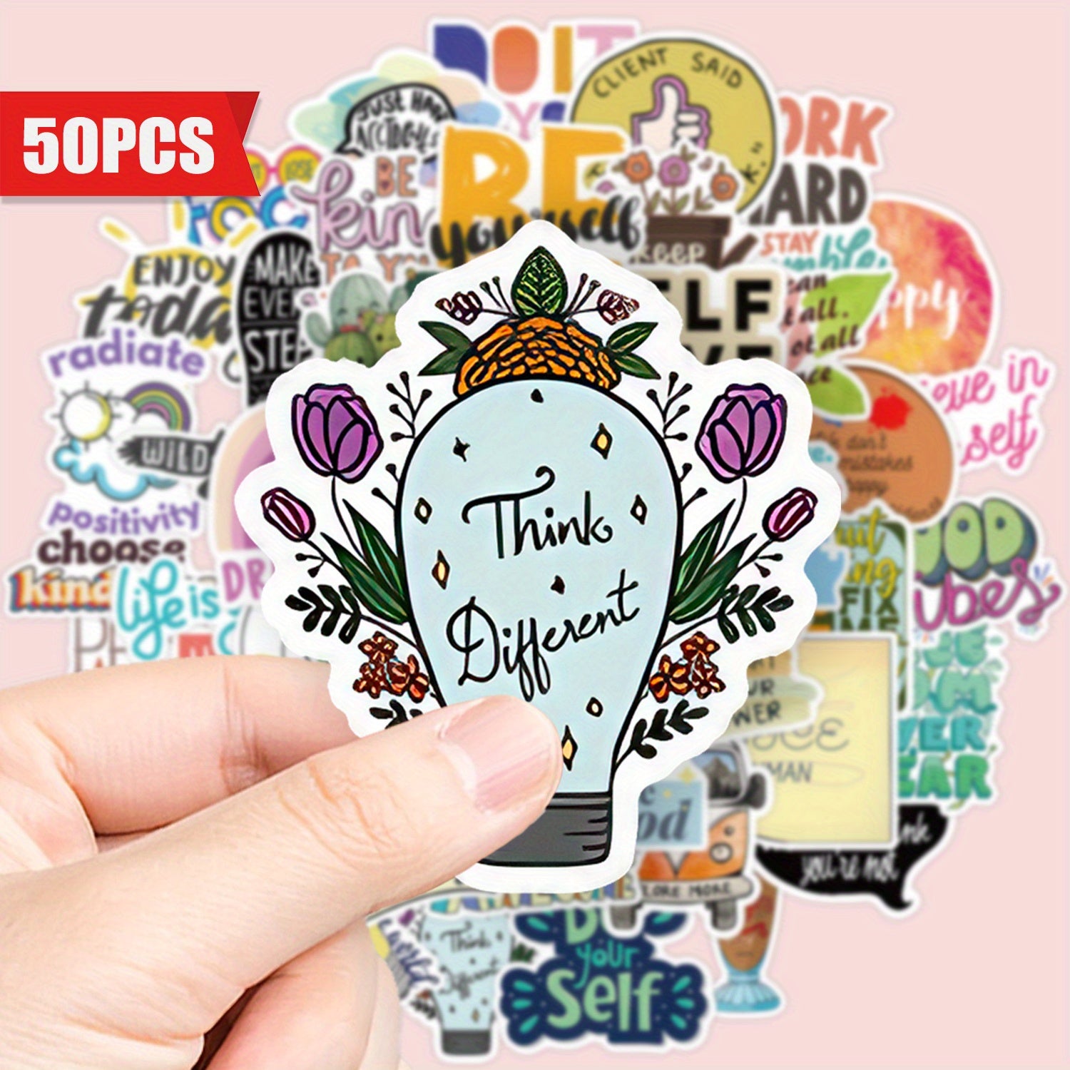 TEMU 50pcs This Collection Of Decals Highlights Colorful, Positive Affirmations Such As "" And Whimsical Drawings Of Tea Cups And . Waterproof -