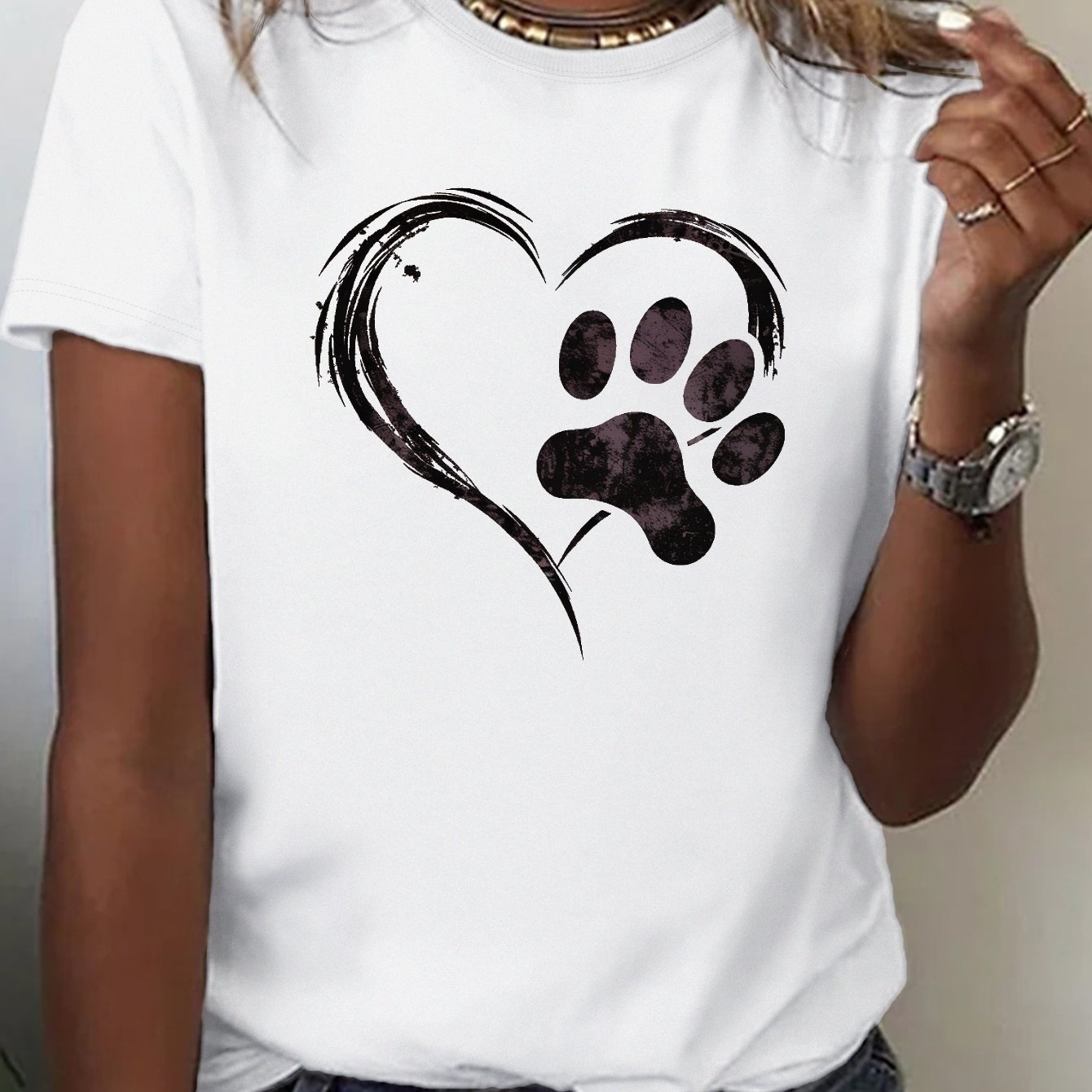 TEMU Love Crew Neck T-shirt, Casual Short Sleeve Top For , Women's Clothing