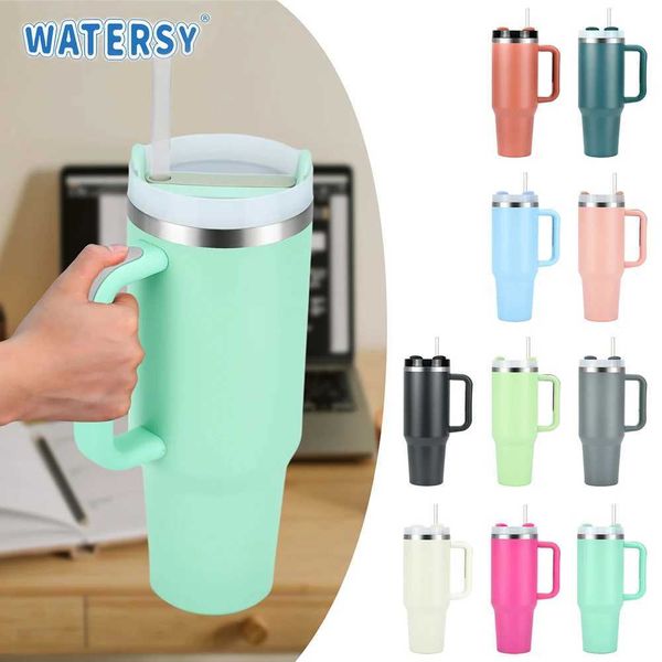 water bottle 40oz Tumbler Thermos Bottle Stainless Steel Insulation Coffee Cup with Handle and Straw Portable Kettle Travel Car Ice Cup H241