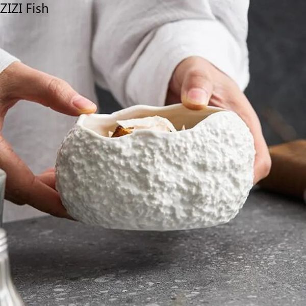Rock Pattern Ceramic Bowl el Restaurant High Quality Dessert Bowl Creative Molecular Cooking Rice Bowl Home Kitchen Utensils 250102